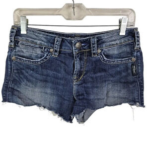 Silver Jeans Toni 3 ½ Blue Distressed Cutoff Shorts Size W28 Stretch Pockets‎